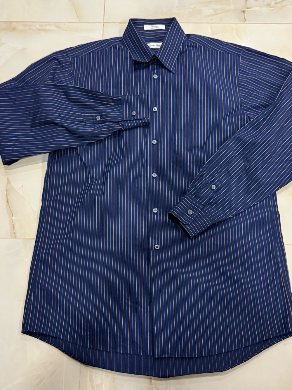 Calvin Klein Navy Blue Pinstripe Dress Shirt
